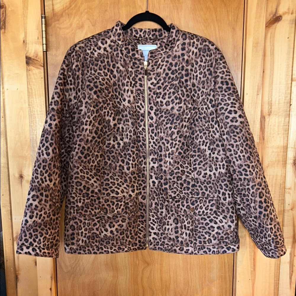 Charter Club Brown Leopard Print Teddy Jacket - Picture 2 of 5